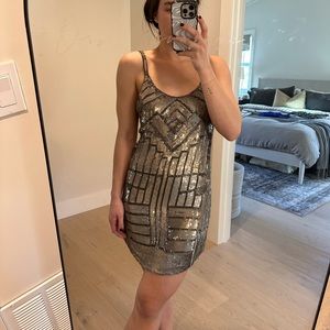 Parker Silver Beaded Dress Size Small